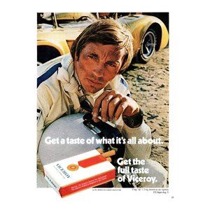 1972 Viceroy Cigarettes Taste Victory Vintage Print Ad Yellow Race Car Wall Art